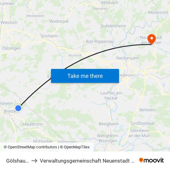 Gölshausen to Verwaltungsgemeinschaft Neuenstadt am Kocher map