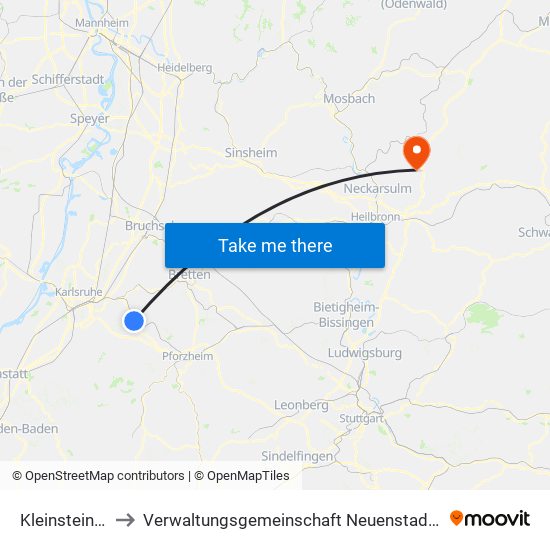 Kleinsteinbach to Verwaltungsgemeinschaft Neuenstadt am Kocher map