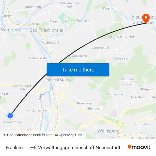 Frankenbach to Verwaltungsgemeinschaft Neuenstadt am Kocher map
