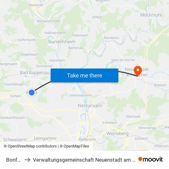 Bonfeld to Verwaltungsgemeinschaft Neuenstadt am Kocher map