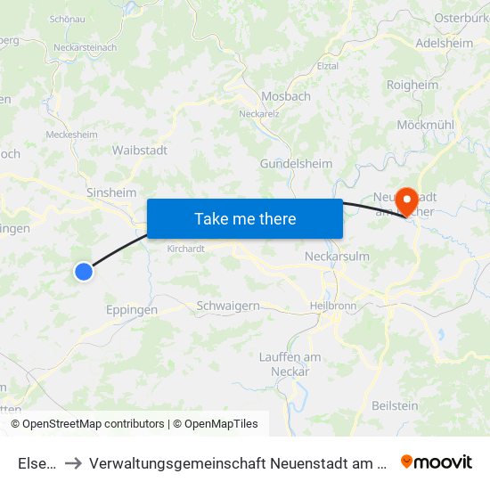 Elsenz to Verwaltungsgemeinschaft Neuenstadt am Kocher map