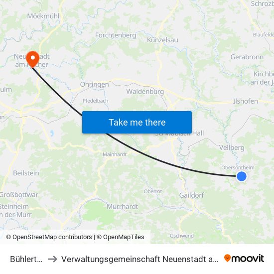 Bühlertann to Verwaltungsgemeinschaft Neuenstadt am Kocher map