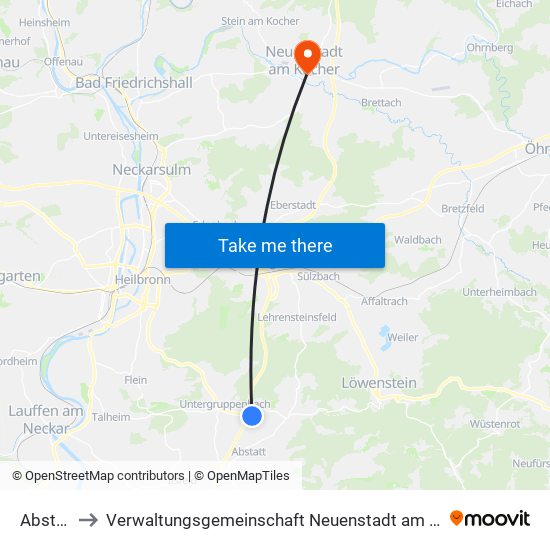 Abstatt to Verwaltungsgemeinschaft Neuenstadt am Kocher map