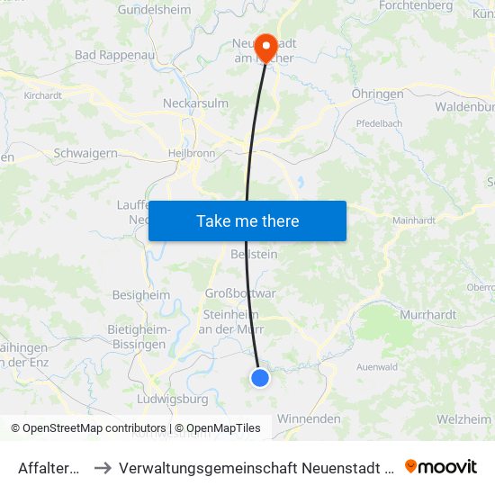 Affalterbach to Verwaltungsgemeinschaft Neuenstadt am Kocher map