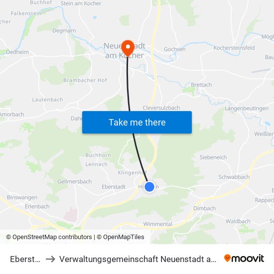 Eberstadt to Verwaltungsgemeinschaft Neuenstadt am Kocher map