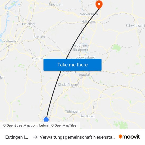 Eutingen Im Gäu to Verwaltungsgemeinschaft Neuenstadt am Kocher map