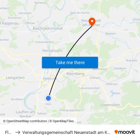 Flein to Verwaltungsgemeinschaft Neuenstadt am Kocher map