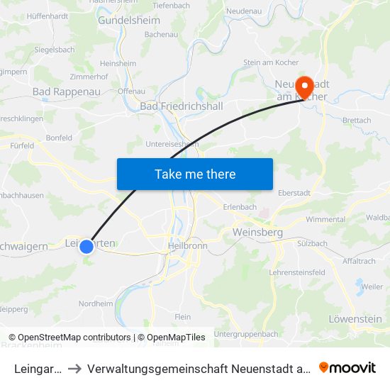 Leingarten to Verwaltungsgemeinschaft Neuenstadt am Kocher map