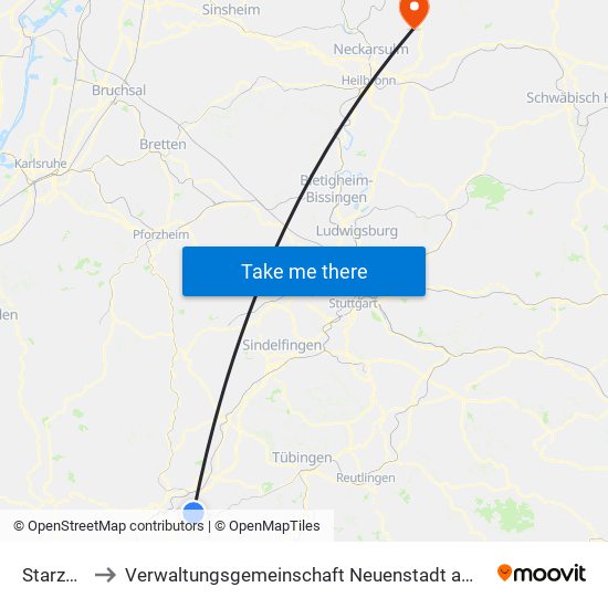 Starzach to Verwaltungsgemeinschaft Neuenstadt am Kocher map