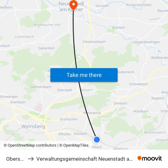 Obersulm to Verwaltungsgemeinschaft Neuenstadt am Kocher map