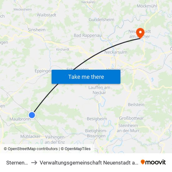 Sternenfels to Verwaltungsgemeinschaft Neuenstadt am Kocher map