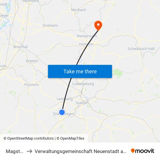 Magstadt to Verwaltungsgemeinschaft Neuenstadt am Kocher map