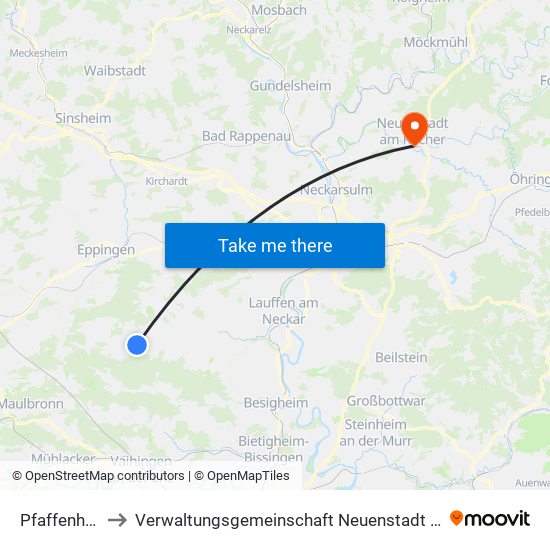 Pfaffenhofen to Verwaltungsgemeinschaft Neuenstadt am Kocher map