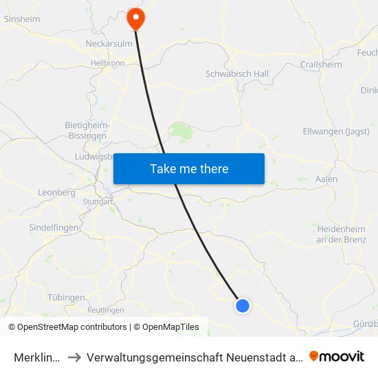 Merklingen to Verwaltungsgemeinschaft Neuenstadt am Kocher map