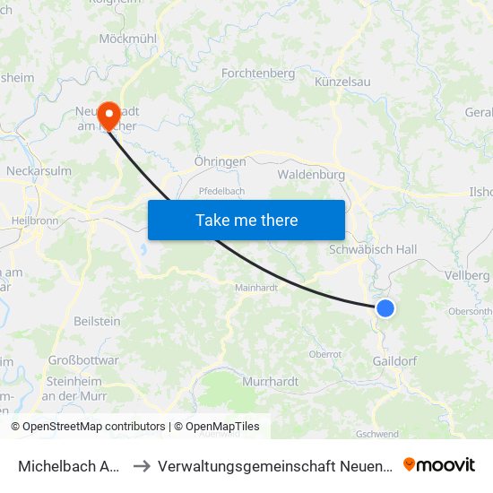 Michelbach An Der Bilz to Verwaltungsgemeinschaft Neuenstadt am Kocher map