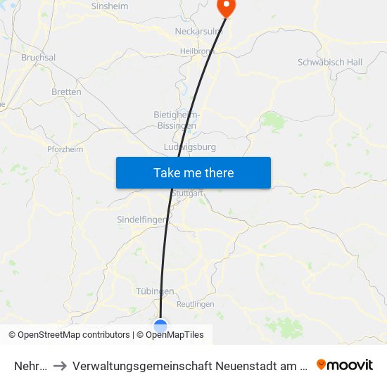 Nehren to Verwaltungsgemeinschaft Neuenstadt am Kocher map