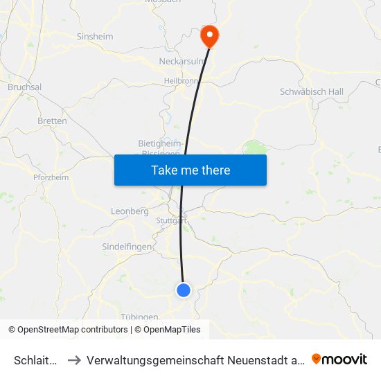 Schlaitdorf to Verwaltungsgemeinschaft Neuenstadt am Kocher map