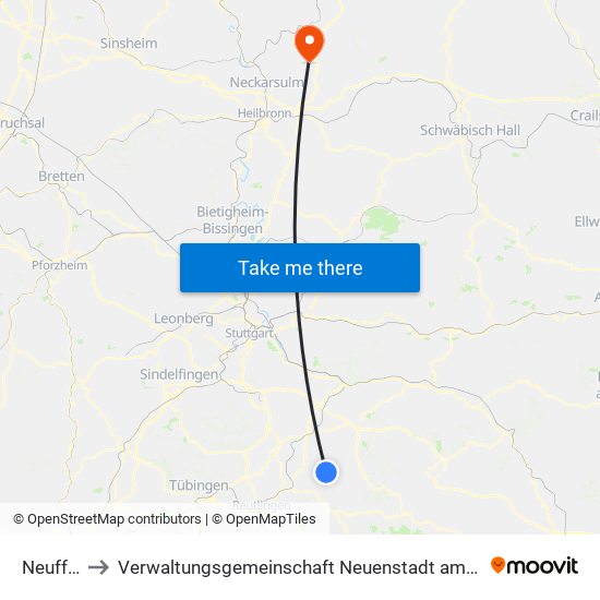 Neuffen to Verwaltungsgemeinschaft Neuenstadt am Kocher map