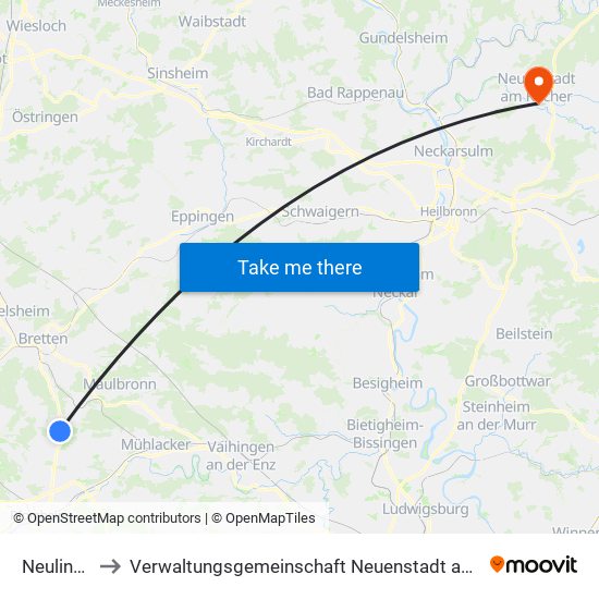 Neulingen to Verwaltungsgemeinschaft Neuenstadt am Kocher map