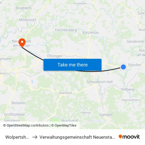 Wolpertshausen to Verwaltungsgemeinschaft Neuenstadt am Kocher map