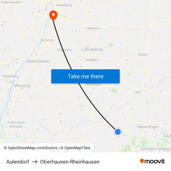 Aulendorf to Oberhausen-Rheinhausen map