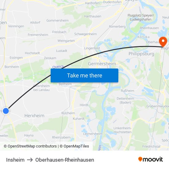 Insheim to Oberhausen-Rheinhausen map