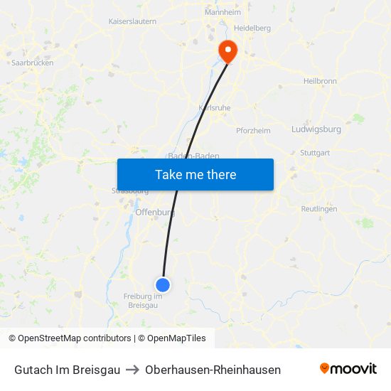Gutach Im Breisgau to Oberhausen-Rheinhausen map