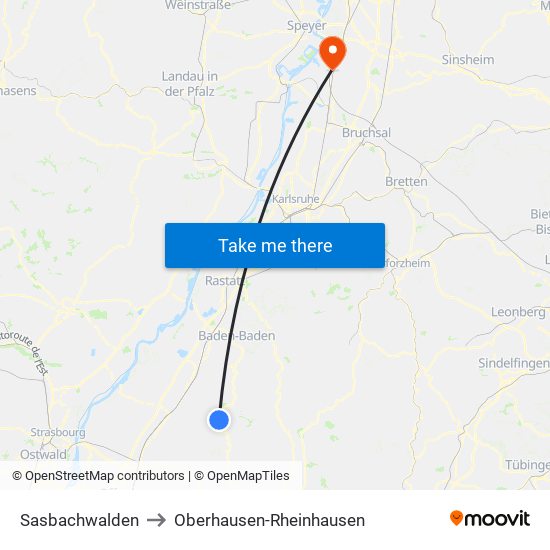 Sasbachwalden to Oberhausen-Rheinhausen map