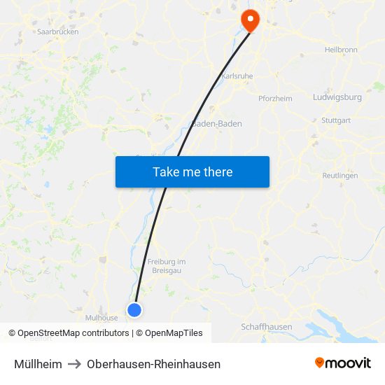 Müllheim to Oberhausen-Rheinhausen map