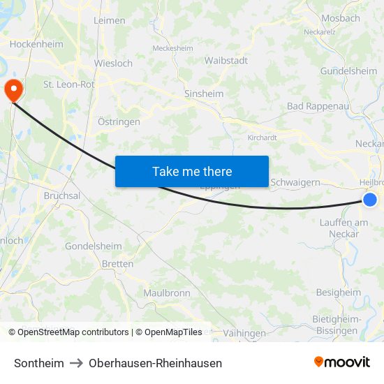 Sontheim to Oberhausen-Rheinhausen map