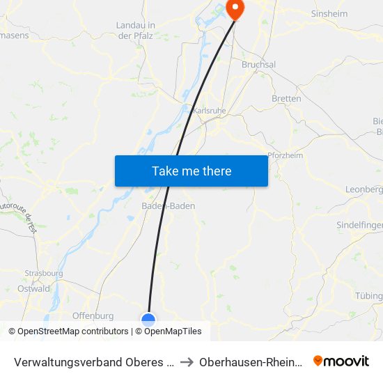 Verwaltungsverband Oberes Renchtal to Oberhausen-Rheinhausen map