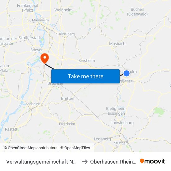 Verwaltungsgemeinschaft Neckarsulm to Oberhausen-Rheinhausen map