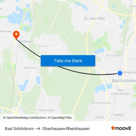 Bad Schönborn to Oberhausen-Rheinhausen map