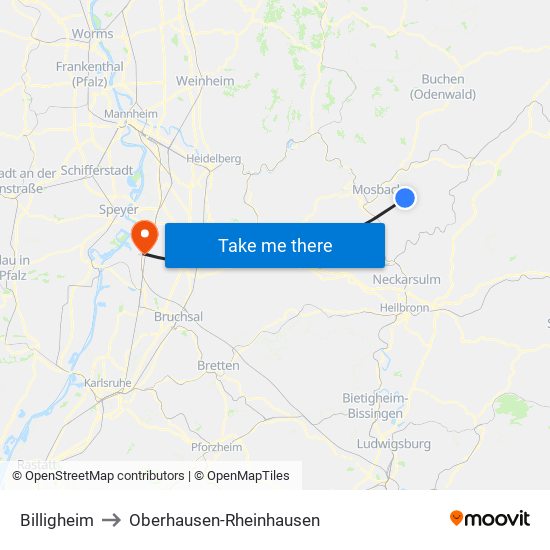 Billigheim to Oberhausen-Rheinhausen map