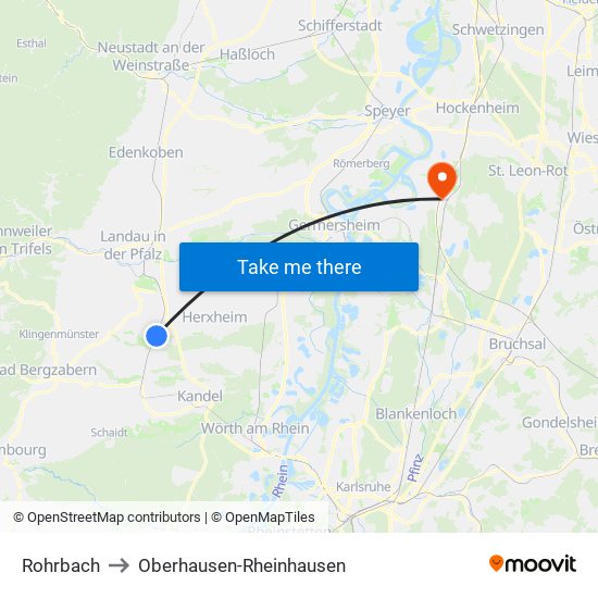 Rohrbach to Oberhausen-Rheinhausen map