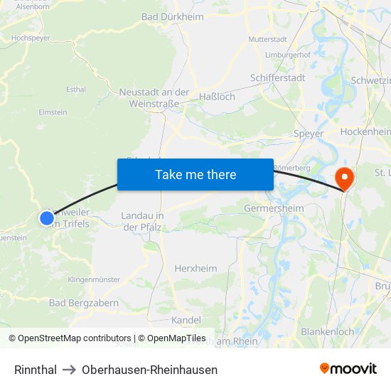 Rinnthal to Oberhausen-Rheinhausen map