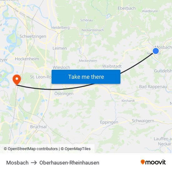 Mosbach to Oberhausen-Rheinhausen map