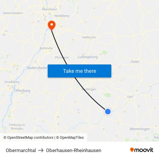 Obermarchtal to Oberhausen-Rheinhausen map