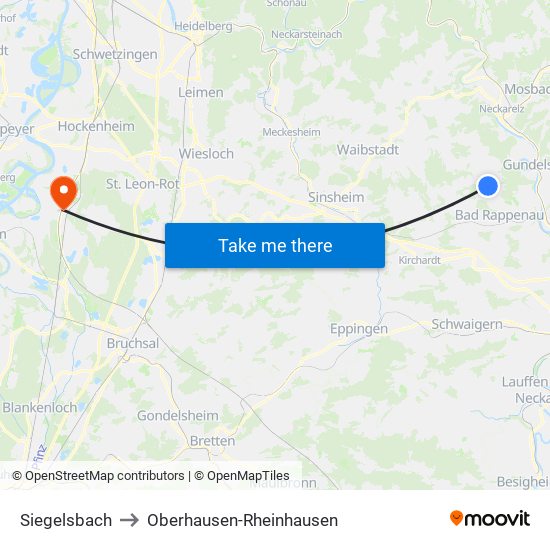 Siegelsbach to Oberhausen-Rheinhausen map
