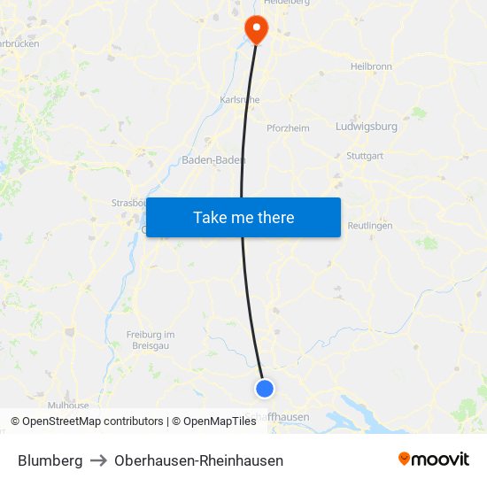 Blumberg to Oberhausen-Rheinhausen map