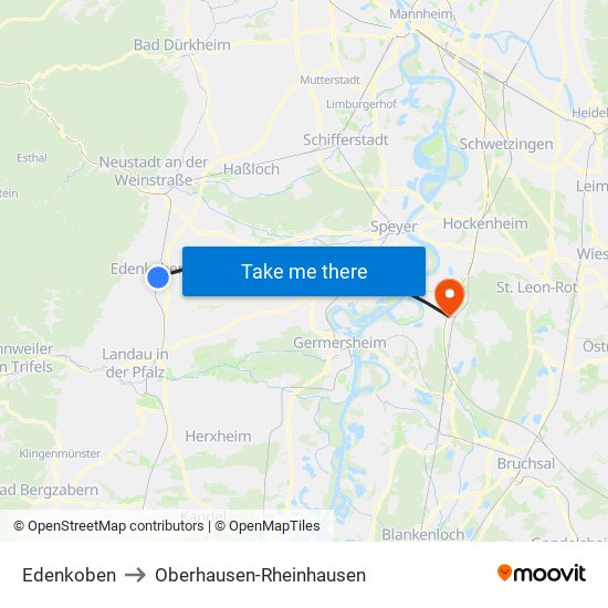 Edenkoben to Oberhausen-Rheinhausen map