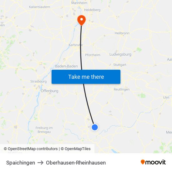 Spaichingen to Oberhausen-Rheinhausen map