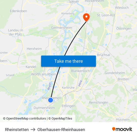 Rheinstetten to Oberhausen-Rheinhausen map