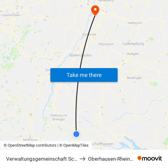 Verwaltungsgemeinschaft Schluchsee to Oberhausen-Rheinhausen map