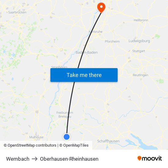 Wembach to Oberhausen-Rheinhausen map