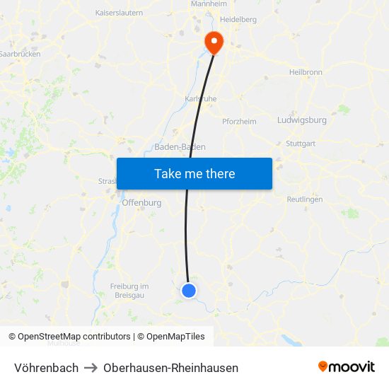 Vöhrenbach to Oberhausen-Rheinhausen map