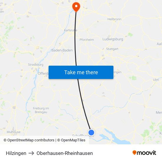 Hilzingen to Oberhausen-Rheinhausen map