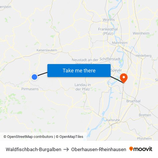 Waldfischbach-Burgalben to Oberhausen-Rheinhausen map