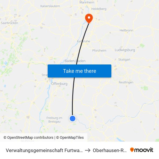 Verwaltungsgemeinschaft Furtwangen Im Schwarzwald to Oberhausen-Rheinhausen map