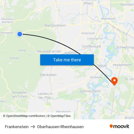 Frankenstein to Oberhausen-Rheinhausen map